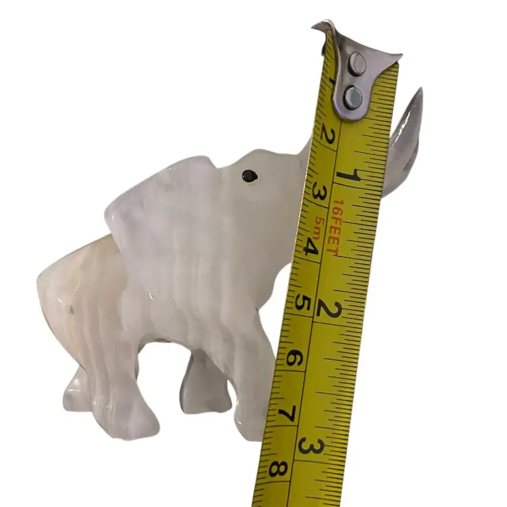 Vintage Hand Carved Elephant Onyx Quartz Lucky Trunk Up 3.5